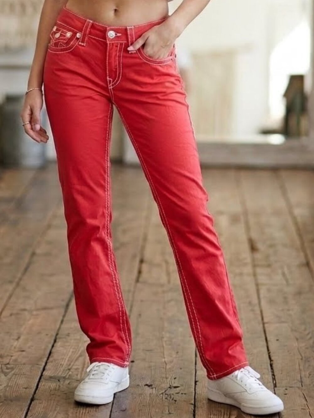 True Religion Red Slim Straight Pants Size 26‎